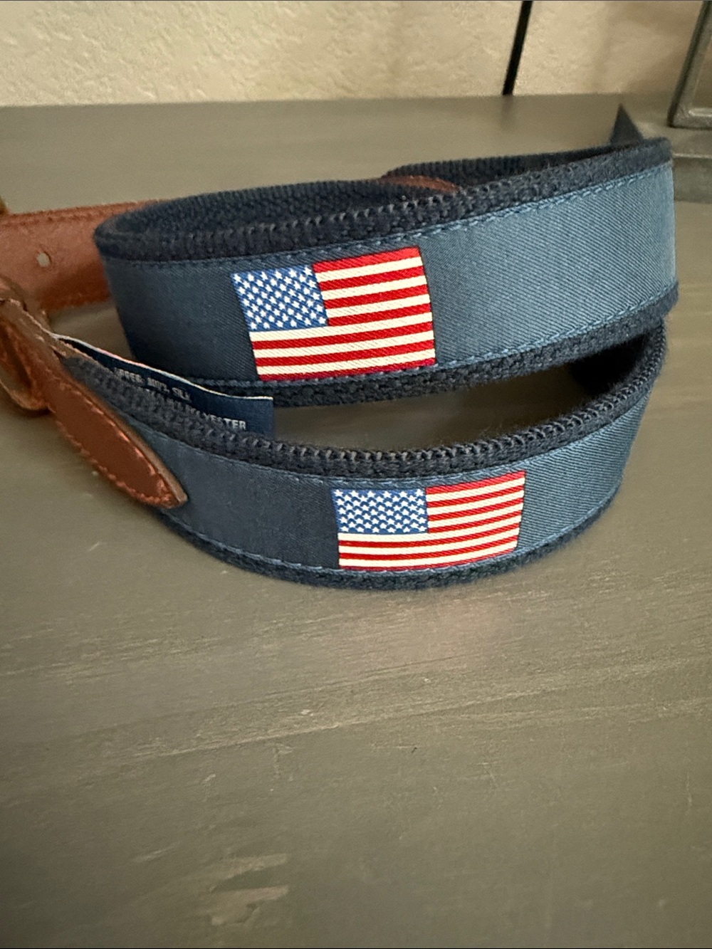 Vineyard Vines Kids Navy American Flag Belt with Leather Trim size 28